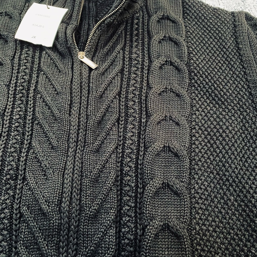 Belvedere Black Chunky Cable Knit Men's XL Cardigan Vintage NWT Old Money Luxury